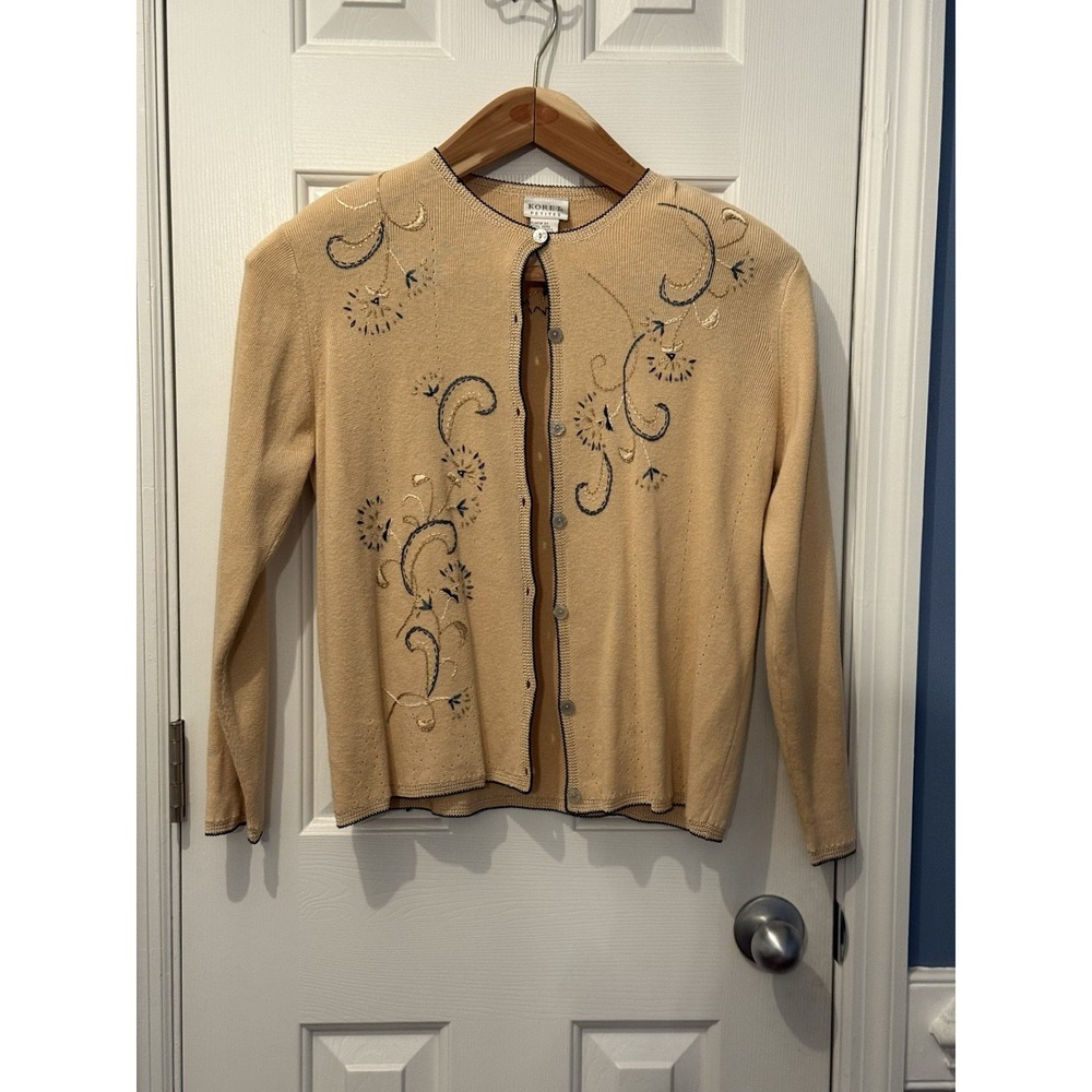 Koret Embroidered Knit Cardigan Petites S Ramie Cotton Floral Vintage Spring